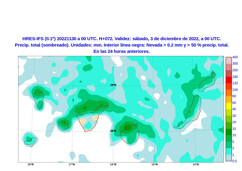 Previsión de precipitaciones el sábado en Canarias. / AEMET
