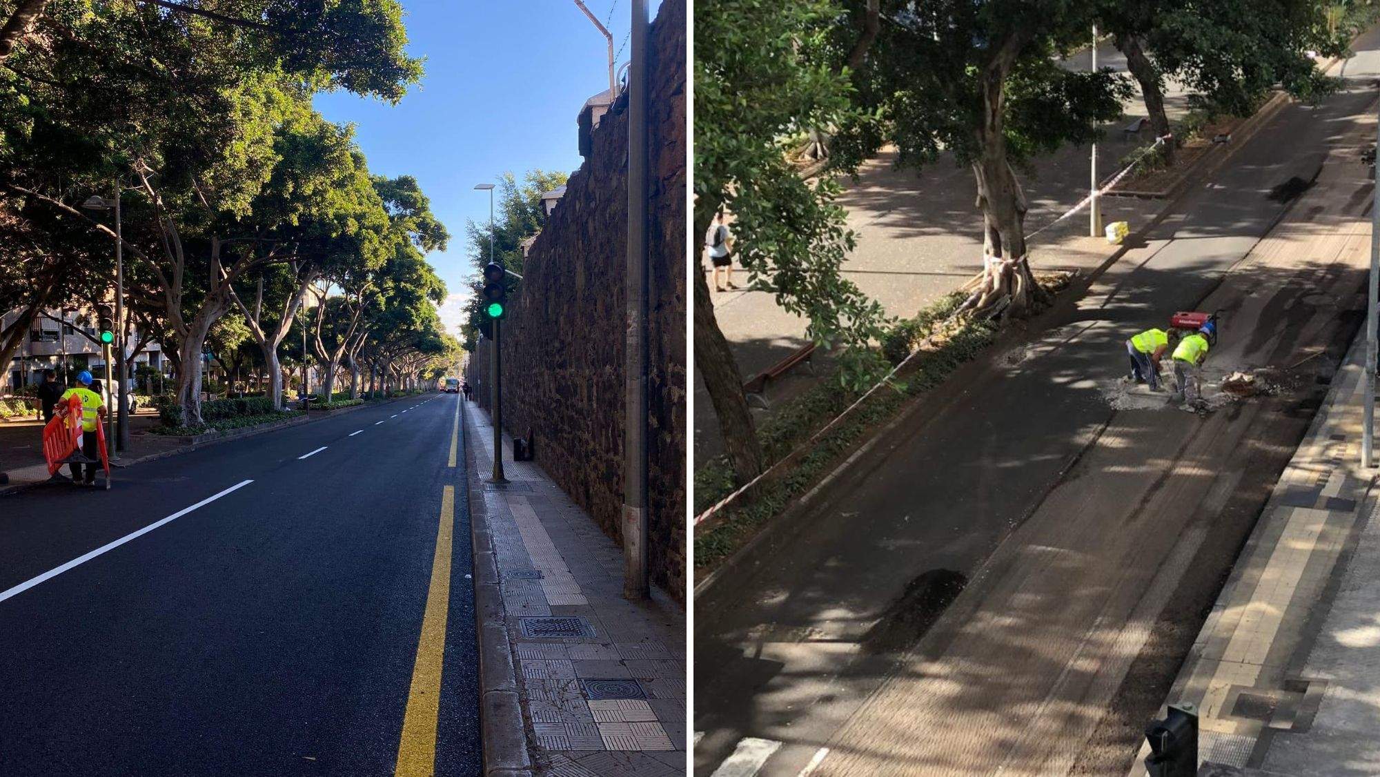 Último tramo de la Rambla de Santa Cruz ya sin aparcamientos y trabajos de reasfaltado. / Carlos Tarife / AH