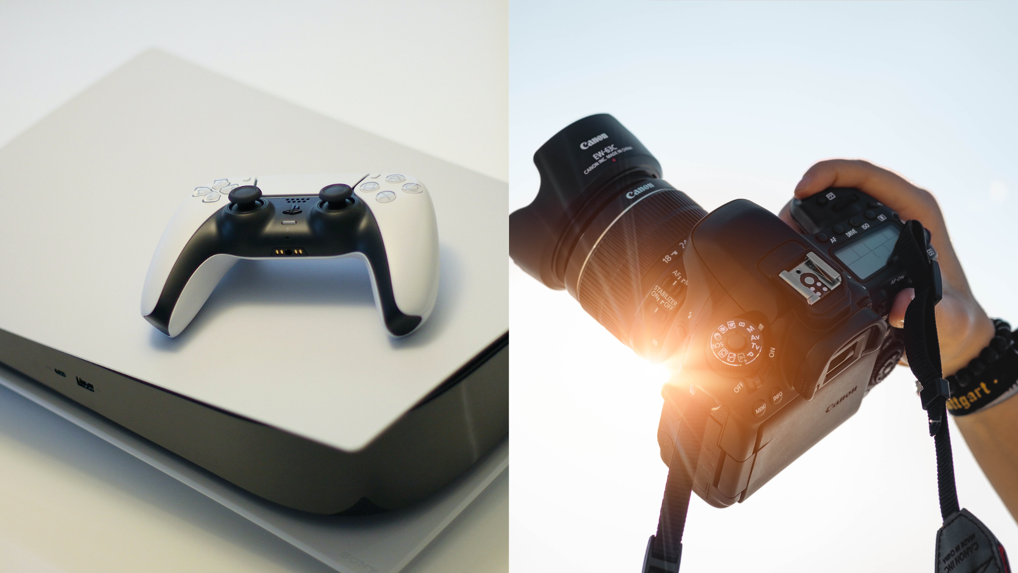 Imagen de una PlayStation 5 y una cámara de fotos. / Unplash 
