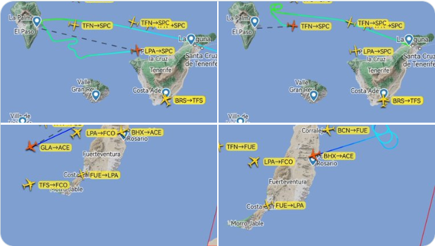 Cuatro de los desvíos del domingo./ Twitter Cuatro de los desvíos del domingo./ Twitter