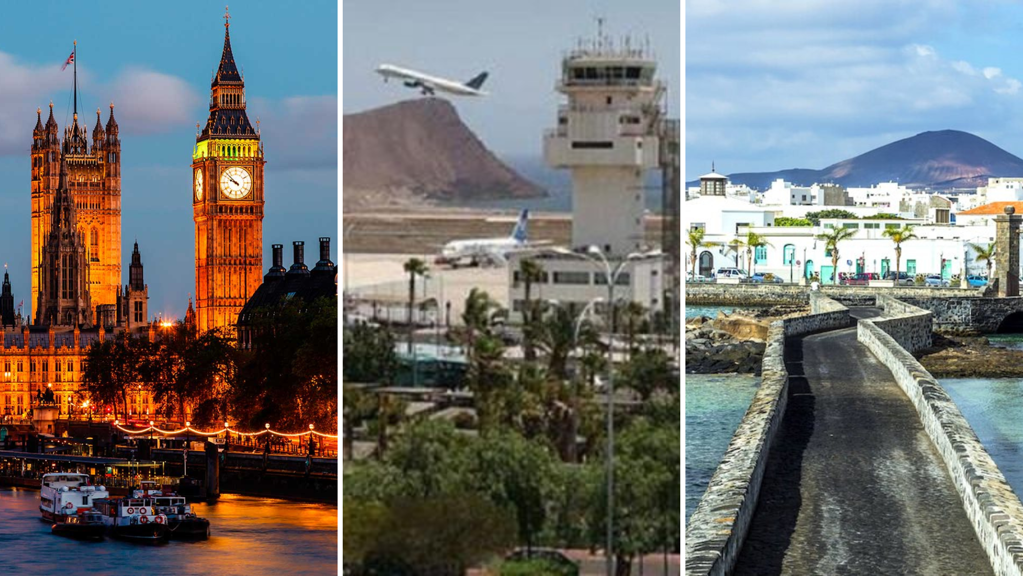 Londres (izq.), Tenerife Sur (centro) y Arrecife (der.)./ Montaje AH