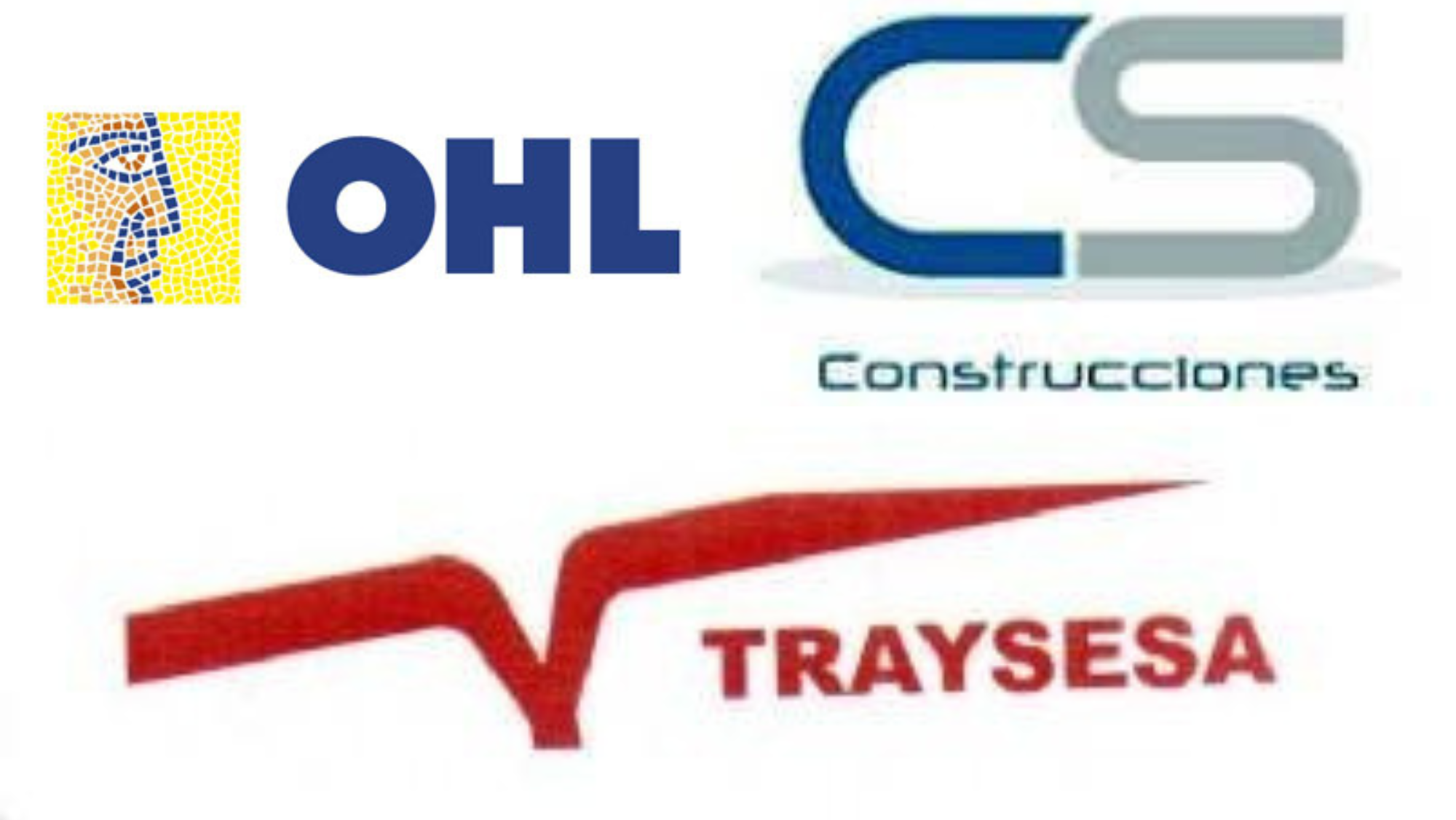 Los logos de OHL (arriba izq.), Traysesa (abajo) y Construcciones Sabina (arriba der.) que han resultado adjudicatarias del falso túnel de Las Américas./ Composición AH 