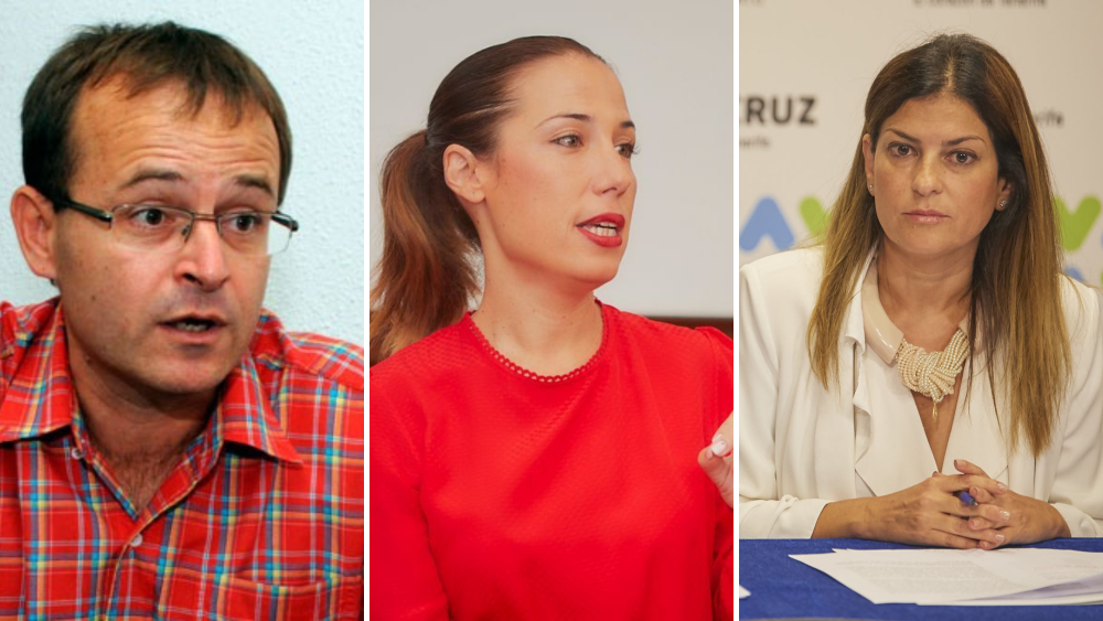 De izquierda a derecha, los portavoces de la oposición en Santa Cruz Ramón Trujillo (UP), Patricia Hernández (PSOE) y Matilde Zambudio (Cs)./ Montaje AH