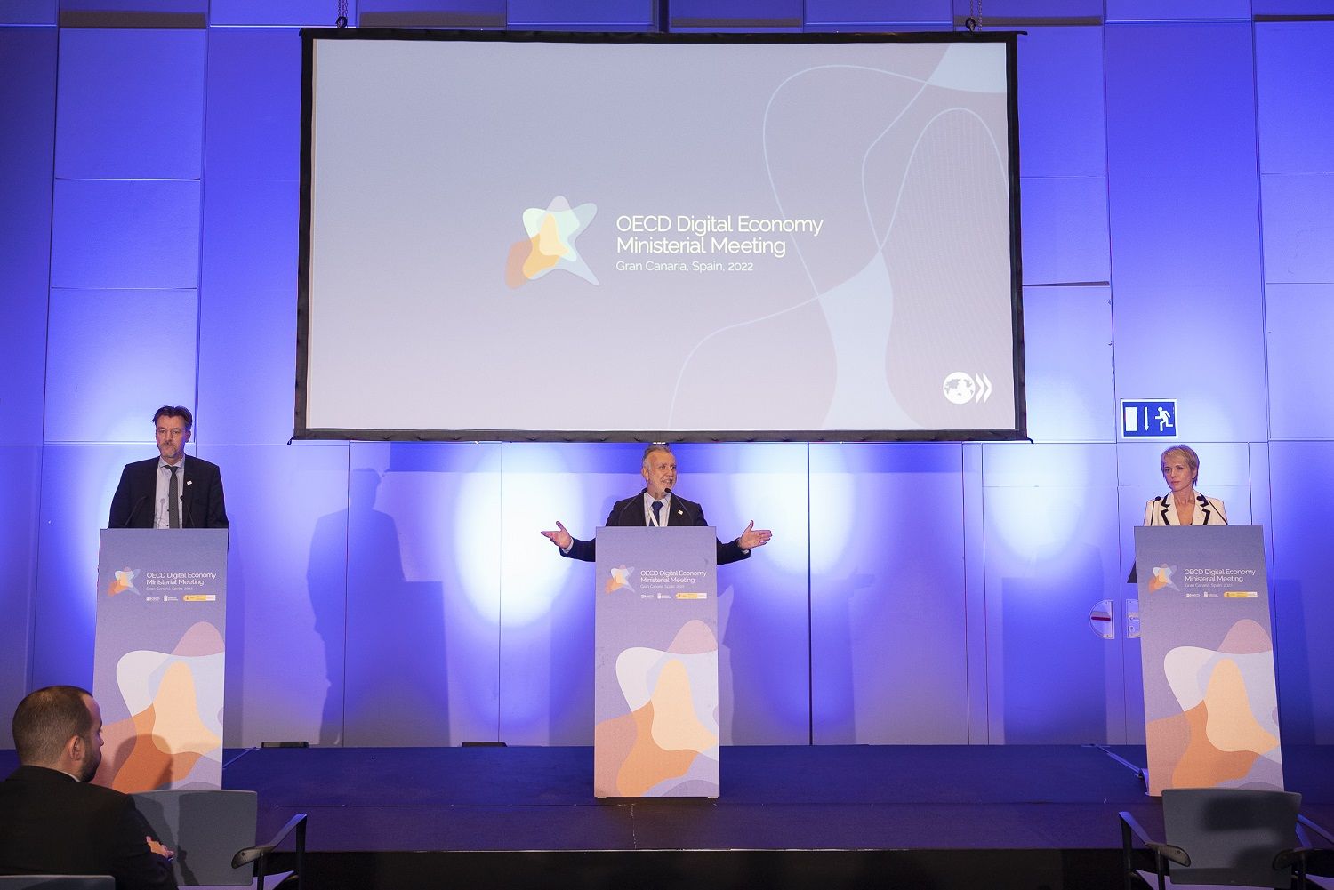 Carme Artigas, secretaria de Estado de Digitalización e Inteligencia Artificial del Gobierno de España, y Ulrik Vestergaard, secretario general adjunto de la OCDE