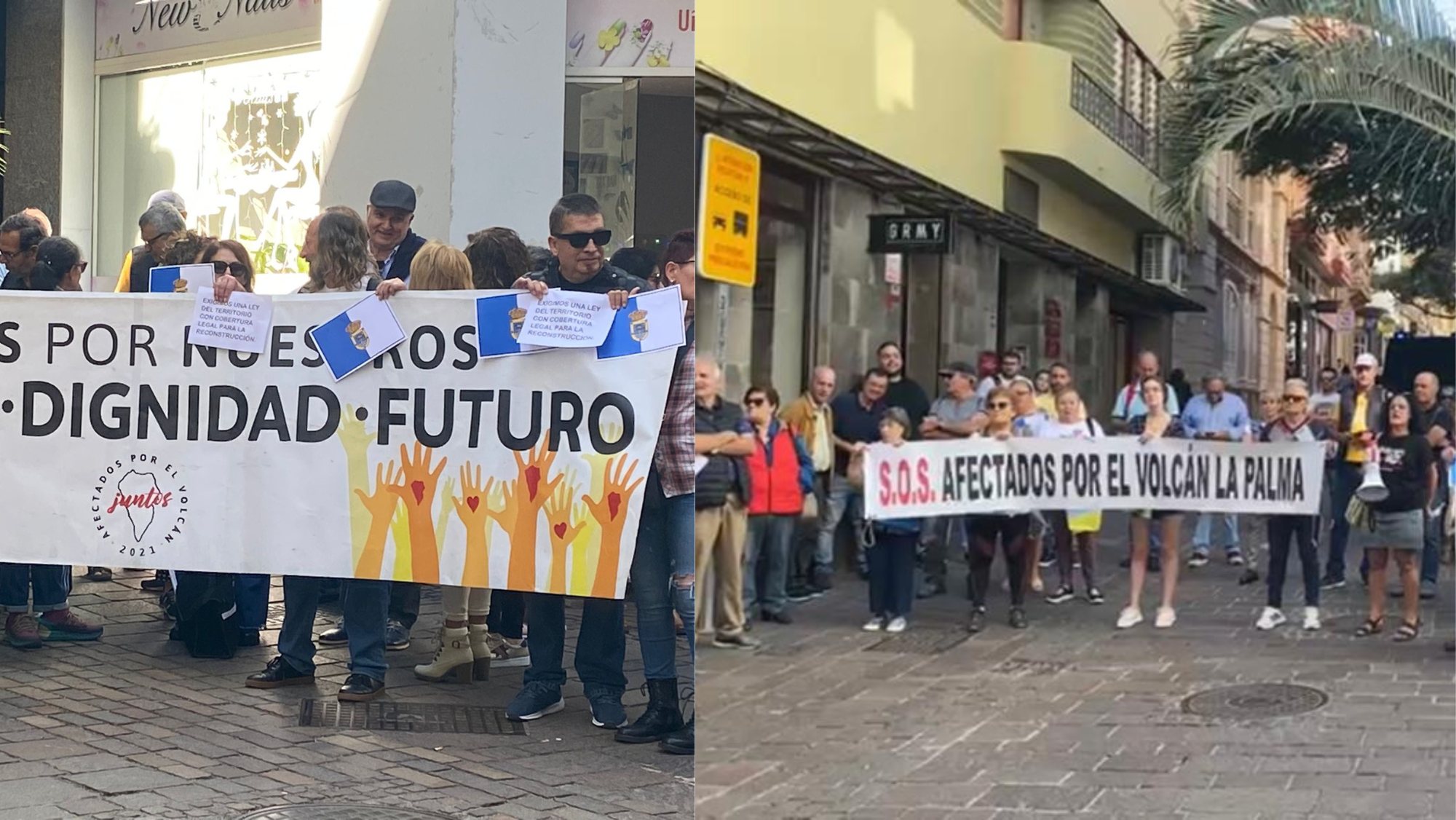 Concentración de los afectados por el volcán de La Palma en Tenerife. / Alba Marichal (AH)
