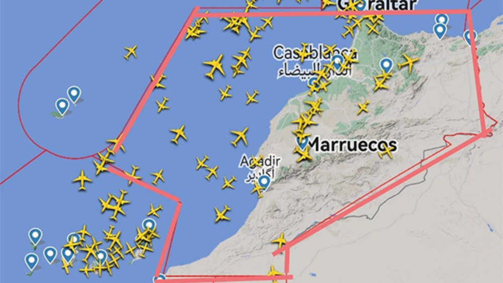 Mapa del espacio aéreo marroquí por el que pasan miles de vuelos entre Canarias y el resto de Europa./ Flight Radar