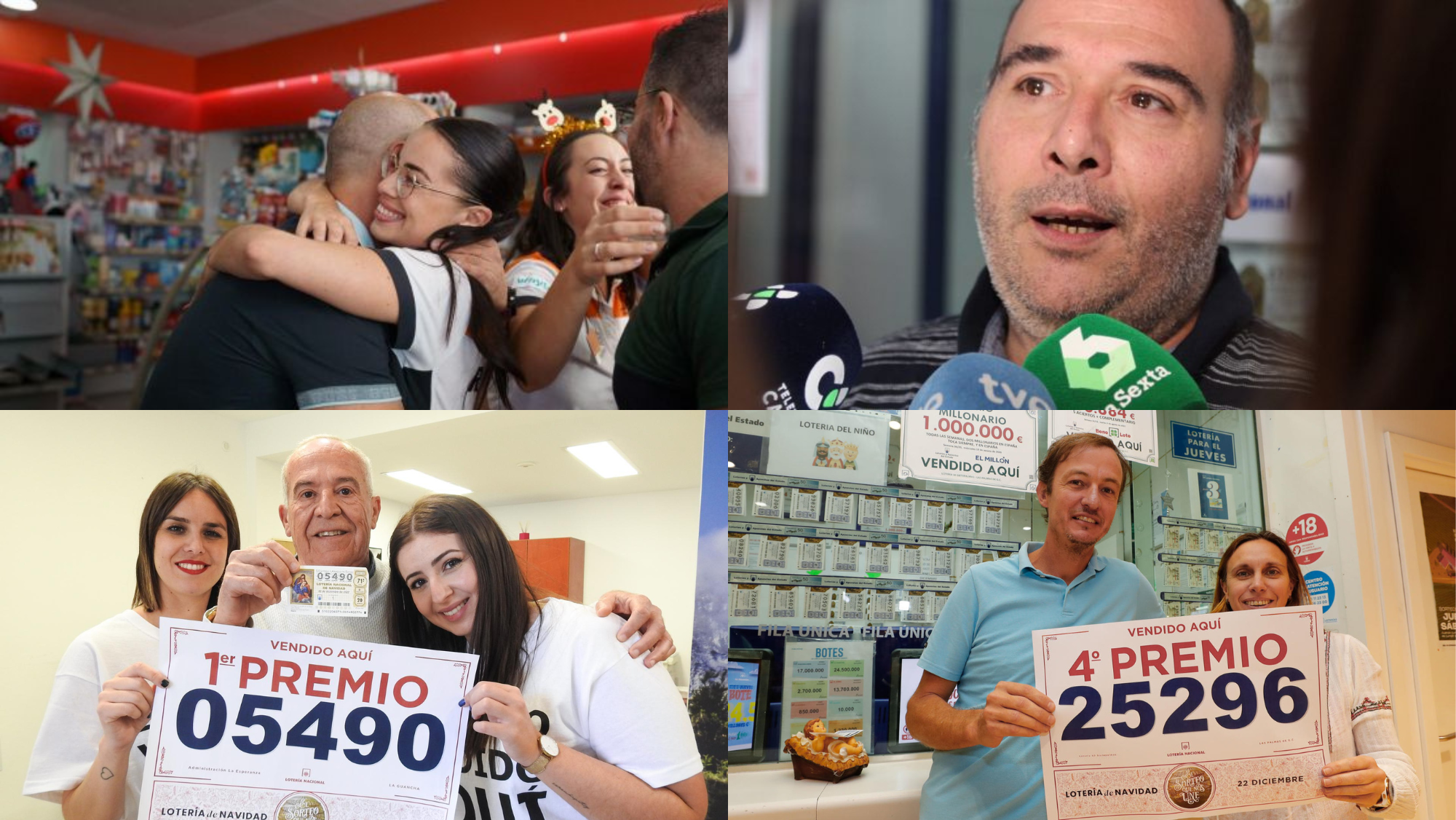 Imágenes de las primeras reacciones tras ganar la Lotería de Navidad. / Efe- AH