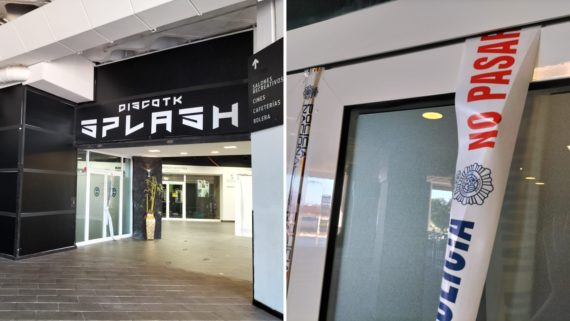 Entrada precintada de la discoteca Splash en el centro comercial Alcampo de La Laguna./ Álvaro Oliver (AH)