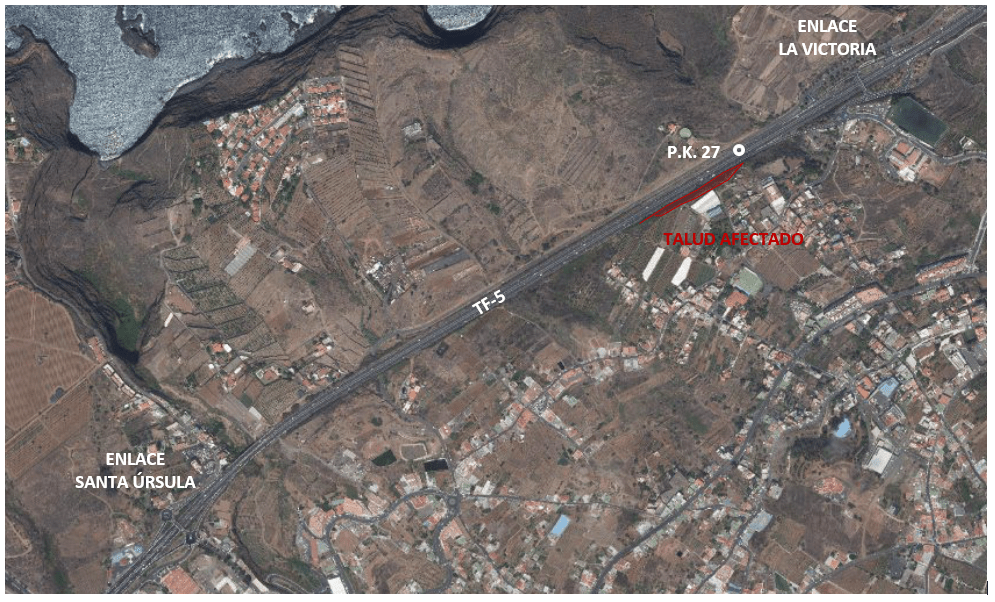 Imagen del talud en la TF-5./ Cabildo de Tenerife