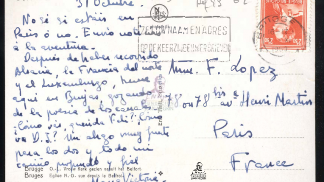 Postal de María desde Brujas. /Archivo Juan Negrín