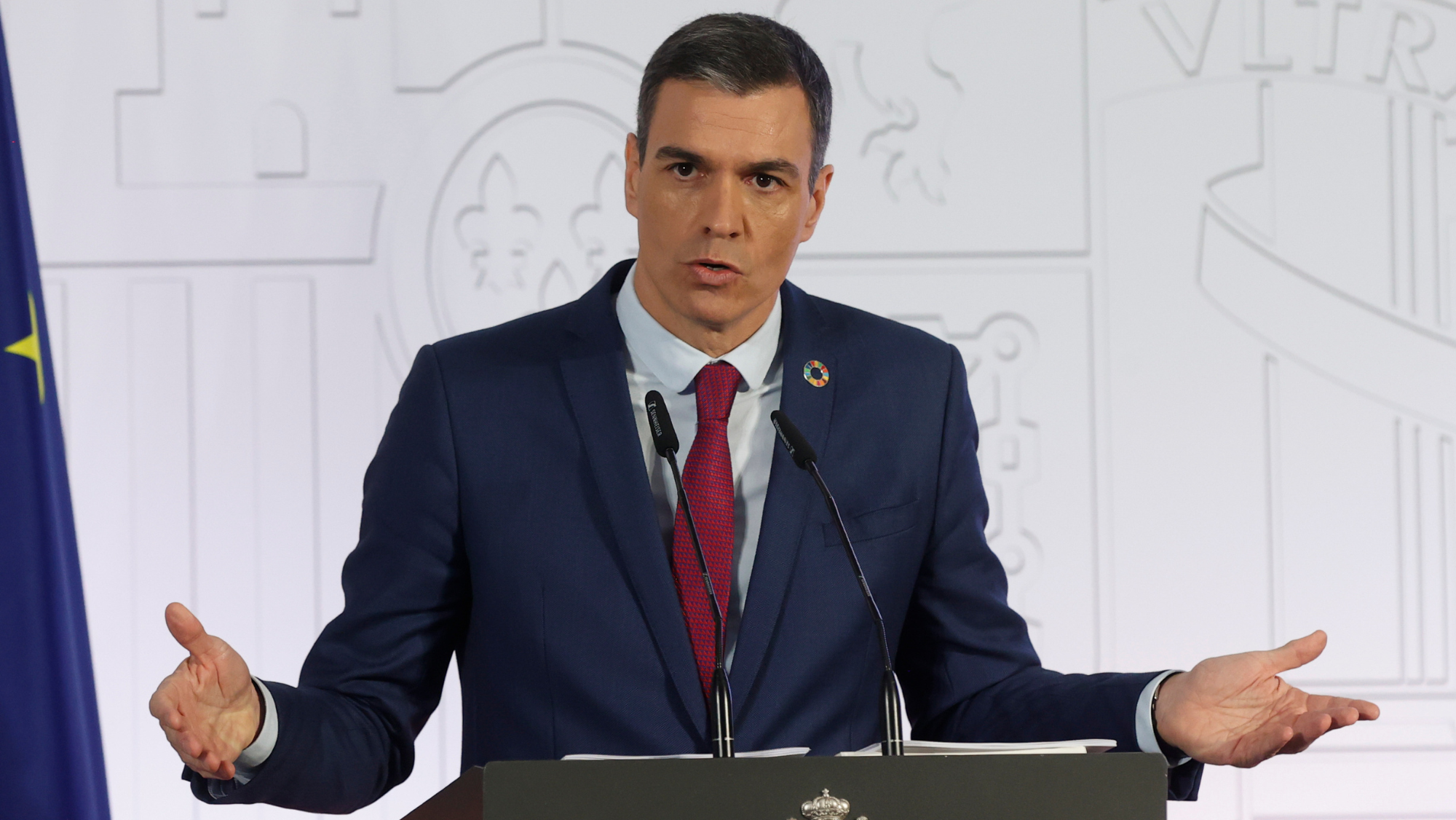 El presidente del Gobierno, Pedro Sánchez, durante la rueda de prensa de este martes en La Moncloa.  /EFE/Juan Carlos Hidalgo 