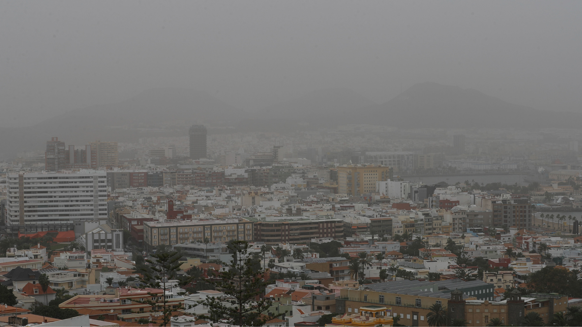 Imagen de Las Palmas de Gran Canaria cubierta por la calima este martes 27 de diciembre. / EFE/Elvira Urquijo A.