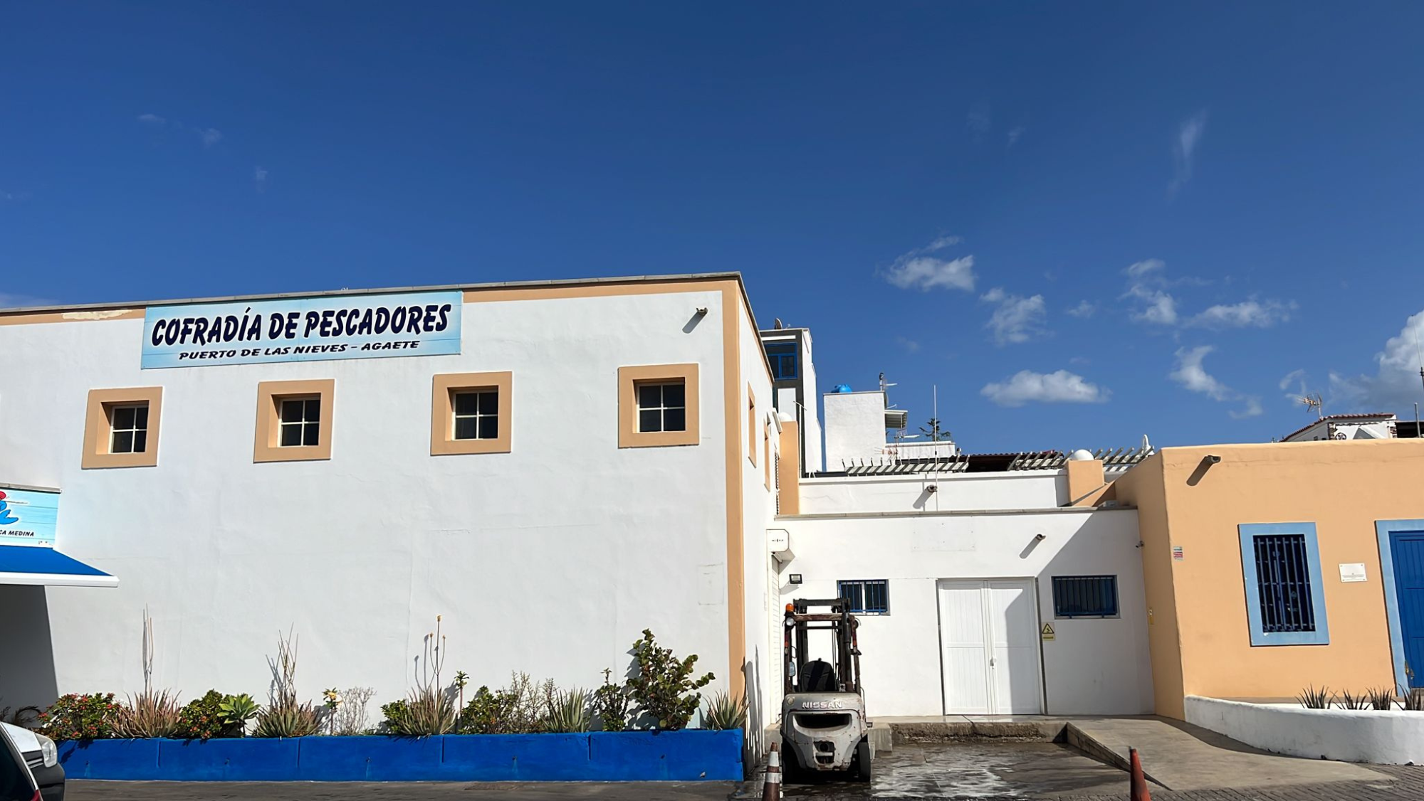 Exterior de la Cofradía de Pescadores de Agaete, en el Puerto de Las Nieves./ Cofradía de Pescadores de Agaete Exterior de la Cofradía de Pescadores de Agaete, en el Puerto de Las Nieves./ Cofradía de Pescadores de Agaete