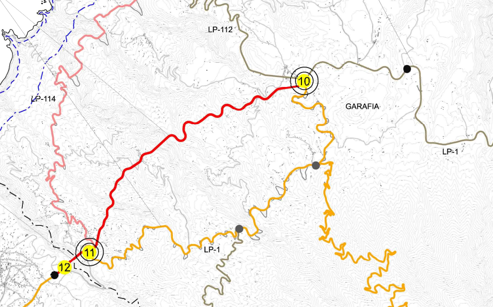 En rojo se muestra el trayecto de la nueva vía en Garafía. / Cabildo de La Palma En rojo se muestra el trayecto de la nueva vía en Garafía. / Cabildo de La Palma