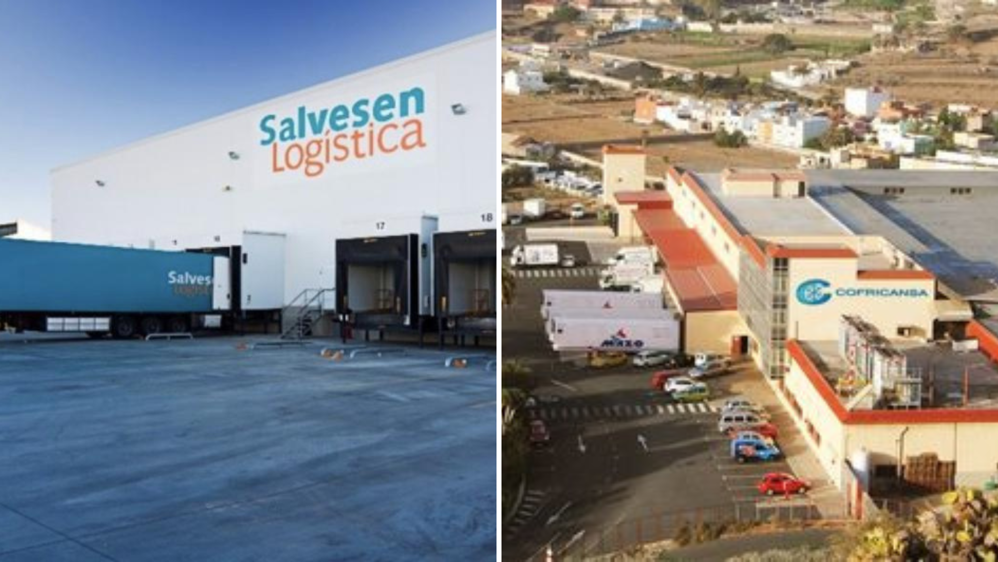 A la izquierda, una nave de frigoríficos industriales de Slavesen Logística. A la derecha, la nave de Cofrican en Gran Canaria./ Montaje AH