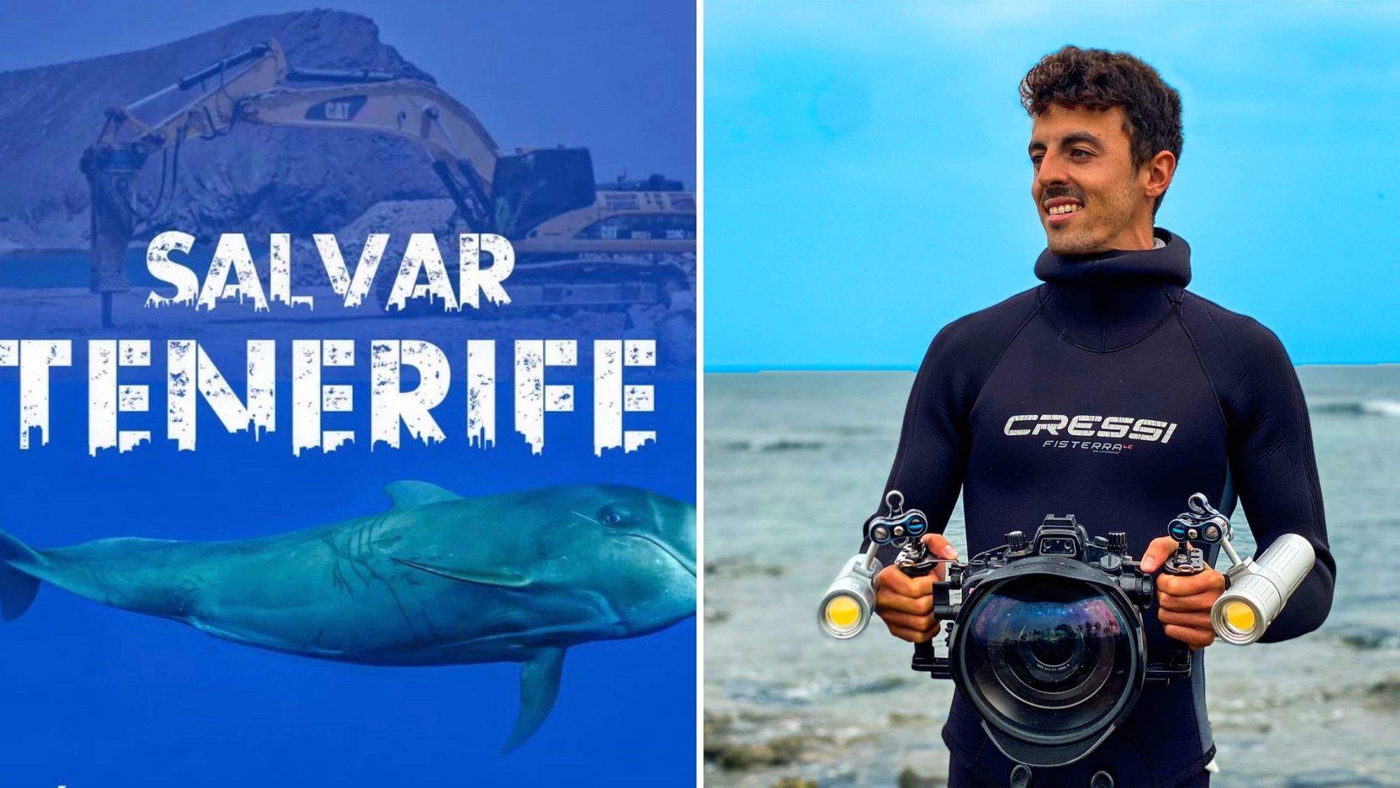 Felipe Ravina y el cartel del documental Salvar Tenerife. / AH