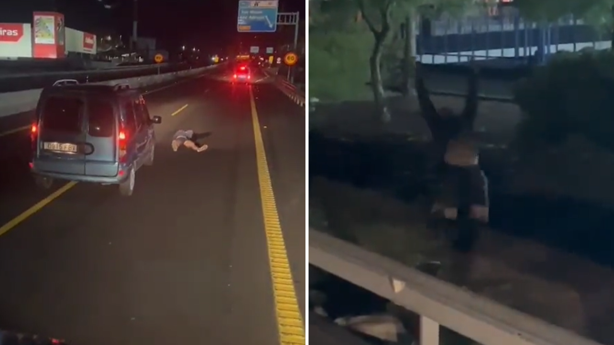 Un hombre hace "la croqueta" en la autopista sur, a la altura de Las Chafiras./ Montaje AH