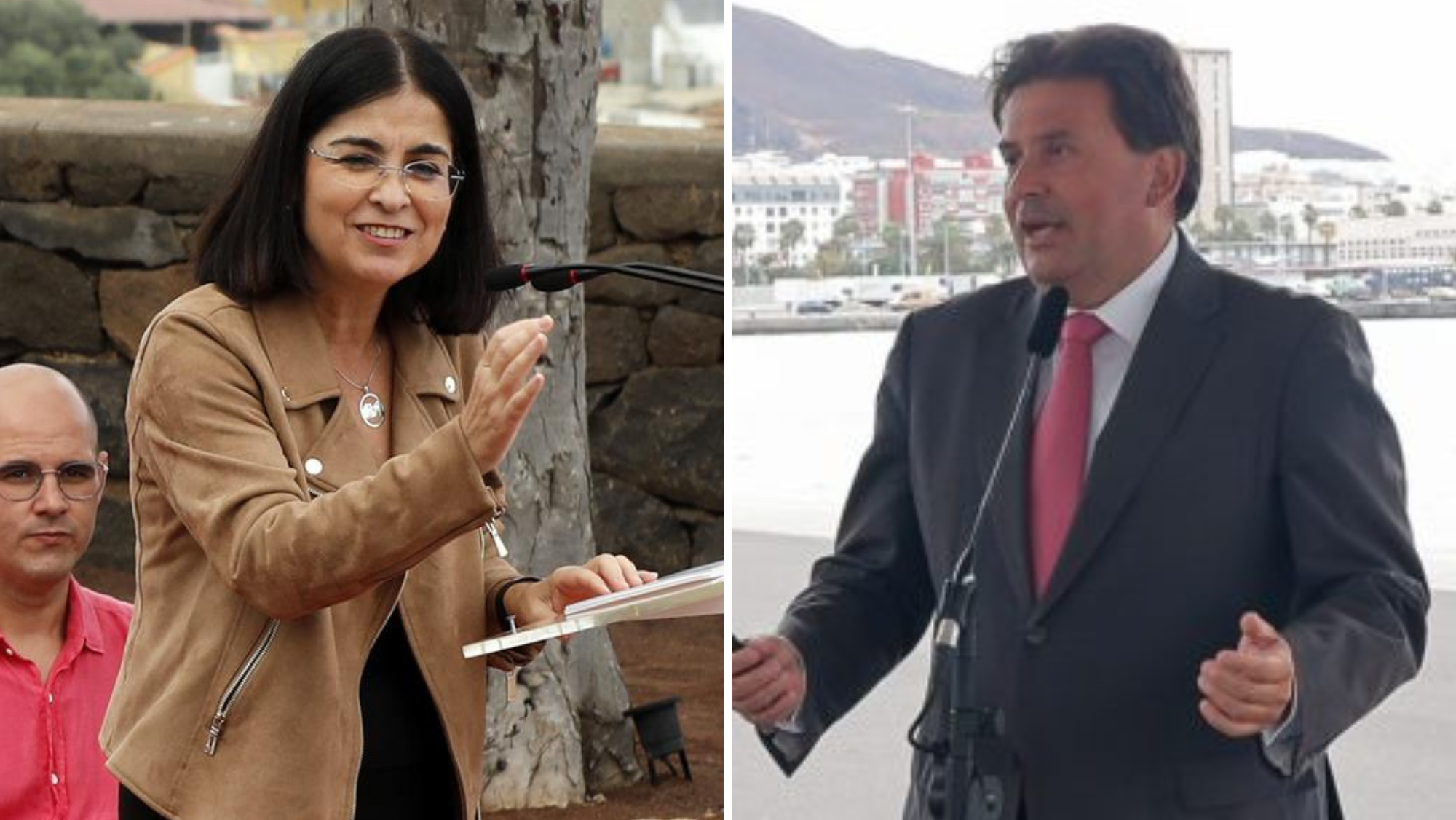 La ministra de Sanidad, Carolina Darias (i), y el presidente de la Autoridad Portuaria de Las Palmas, Luis Ibarra. / AH