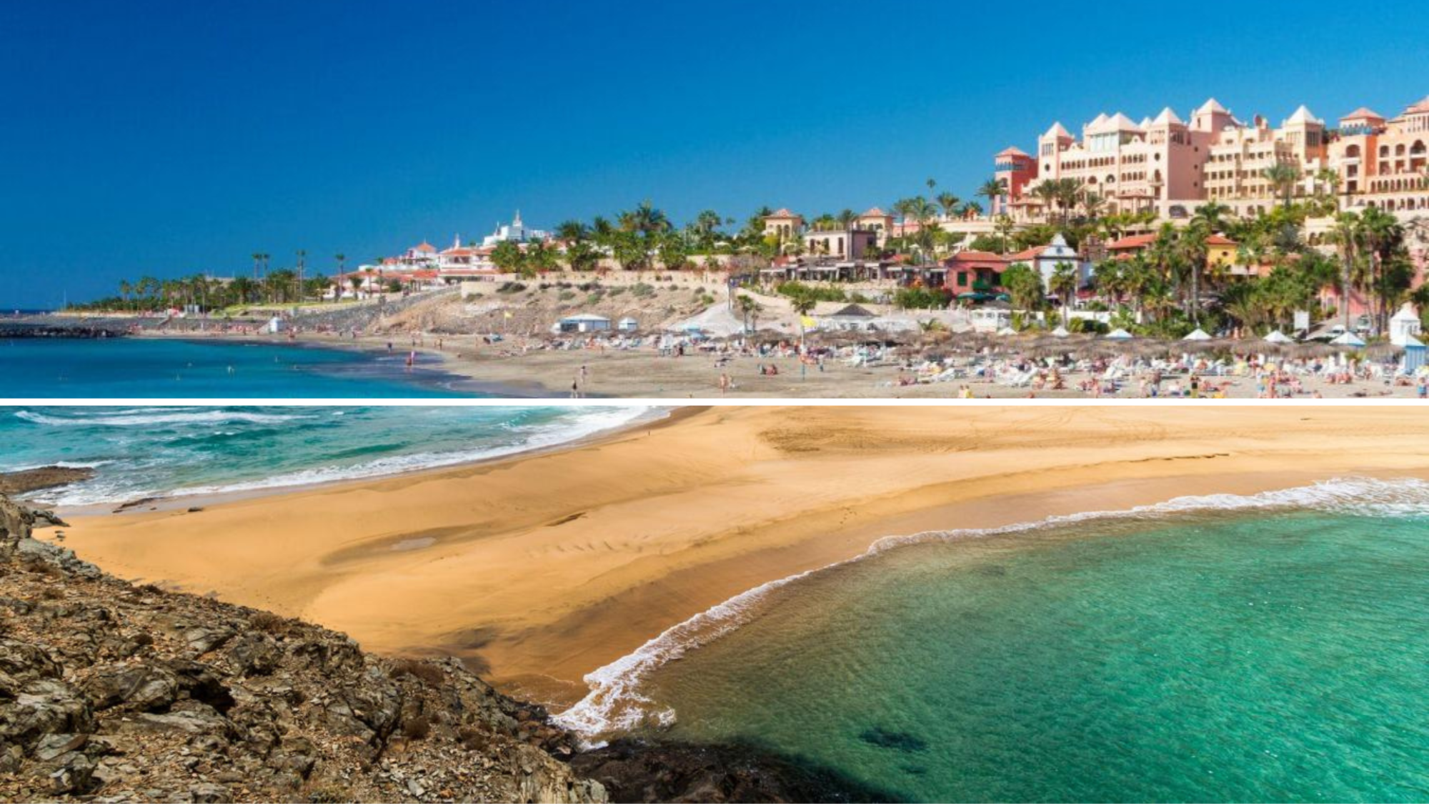 Playas de Tenerife (arriba) y Fuerteventura./