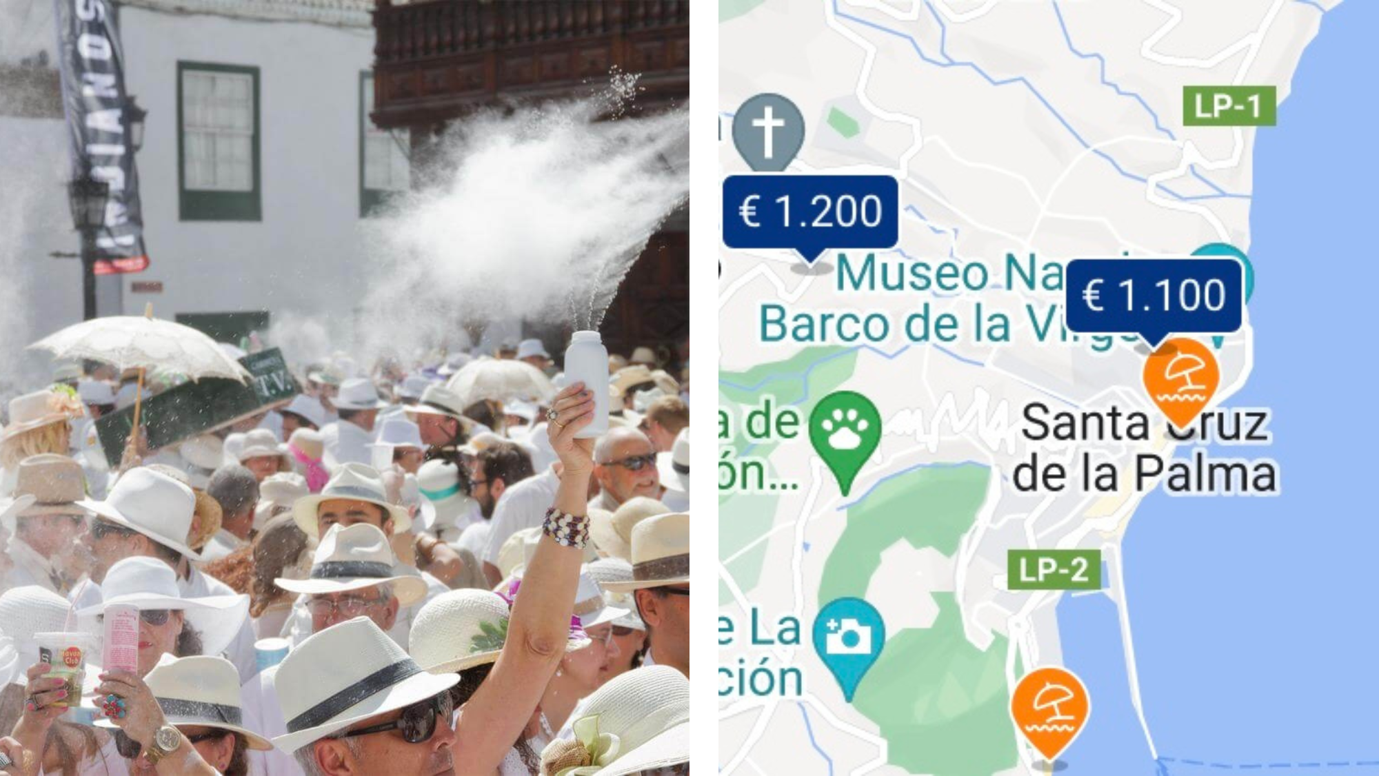 Imagen de la celebración de Los Indianos junto al precio de las viviendas disponibles para alquilar. / Turismo de Canarias - Booking