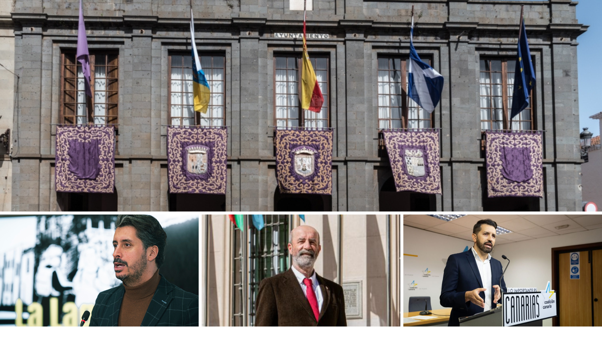 El alcalde Luis Yeray Gutiérrez (PSOE), Santiago Pérez (PSOE) y Jonathan Domínguez (CC)./