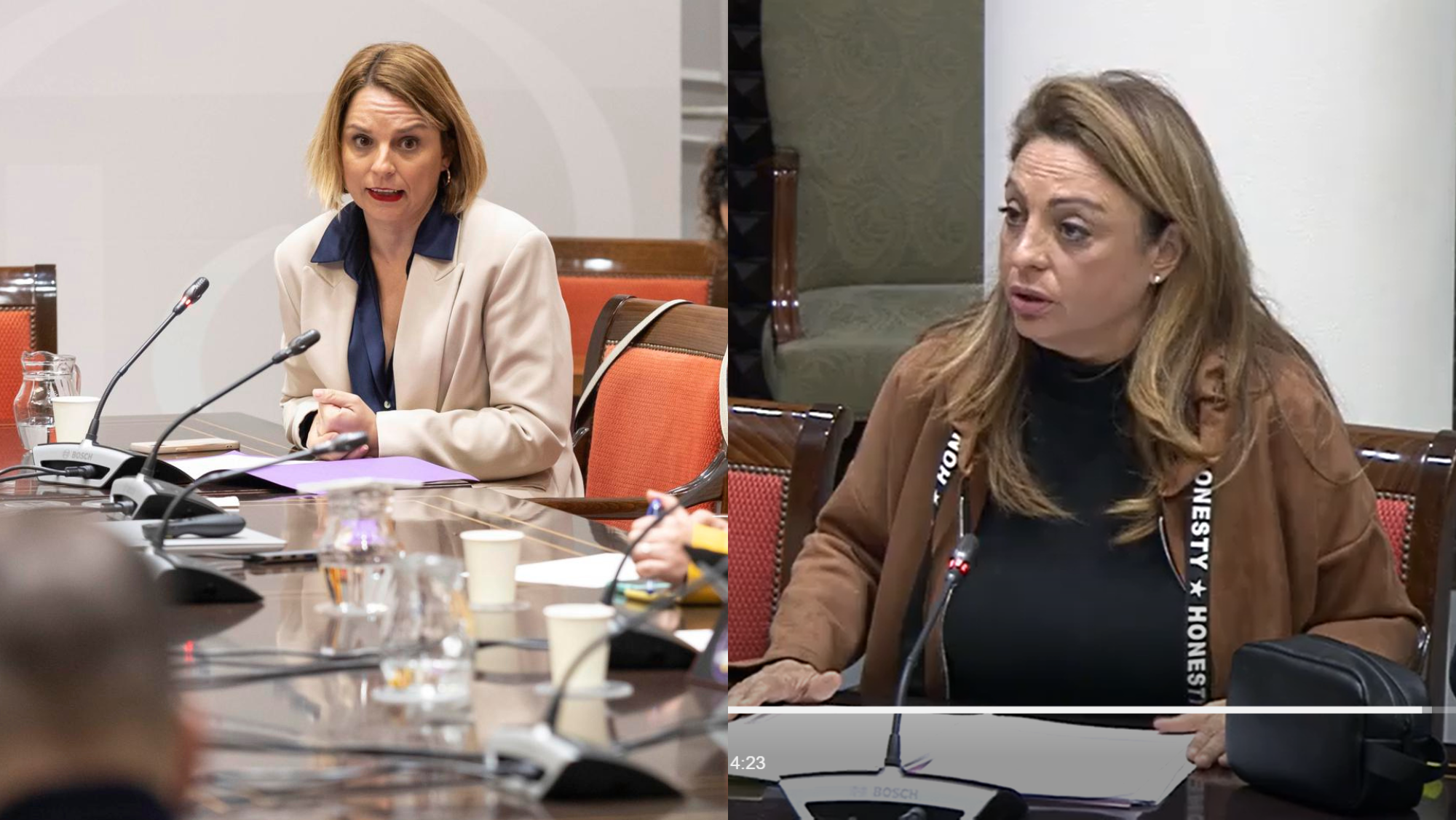 Noemí Santana y Cristina Valido durante la sesión del Parlamento. / Efe/Miguel Barreto - Parlamento de Canarias