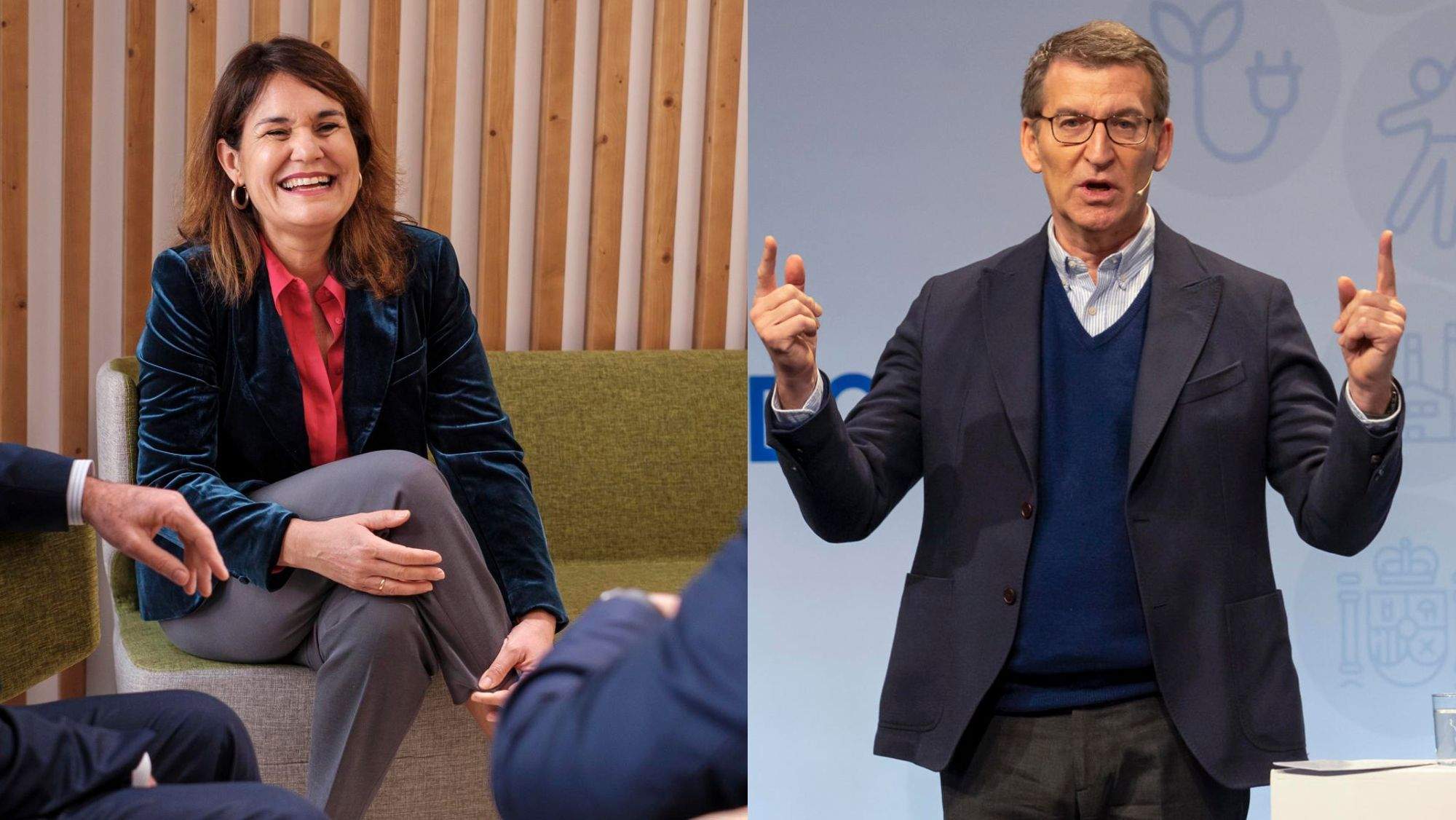 Jimena Delgado, candidata del PP a la alcaldía de Las Palmas de Gran Canaria, y Alberto Núñez Feijóo, presidente del PP