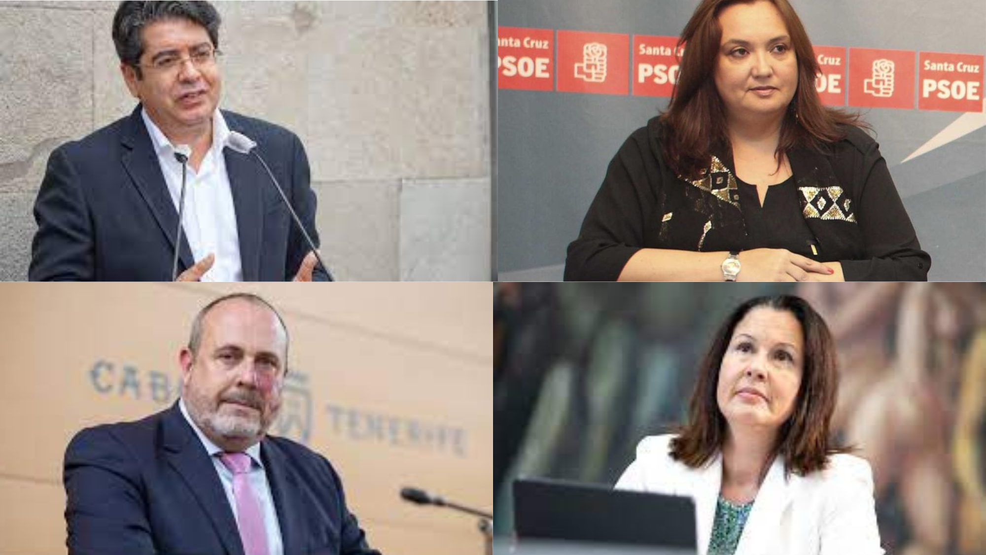 De izquierda a derecha y de arriba a abajo, Pedro Martín (presidente del Cabildo de Tenerife), Marian Franquet (consejera de Acción Social), Enrique Arriaga (consejero de Carreteras) y Concepción Rivero (consejera de Deportes)./ Montaje AH
