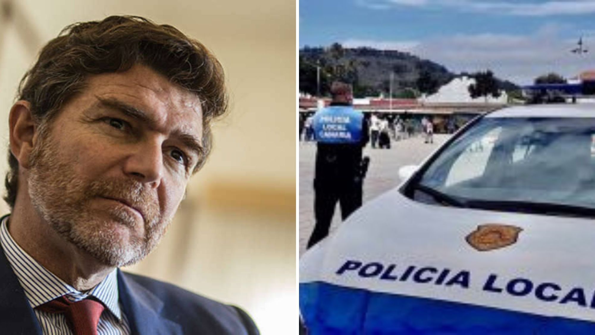 Guillermo Díaz Guerra y una patrulla de Policía Local de La Laguna. / AH