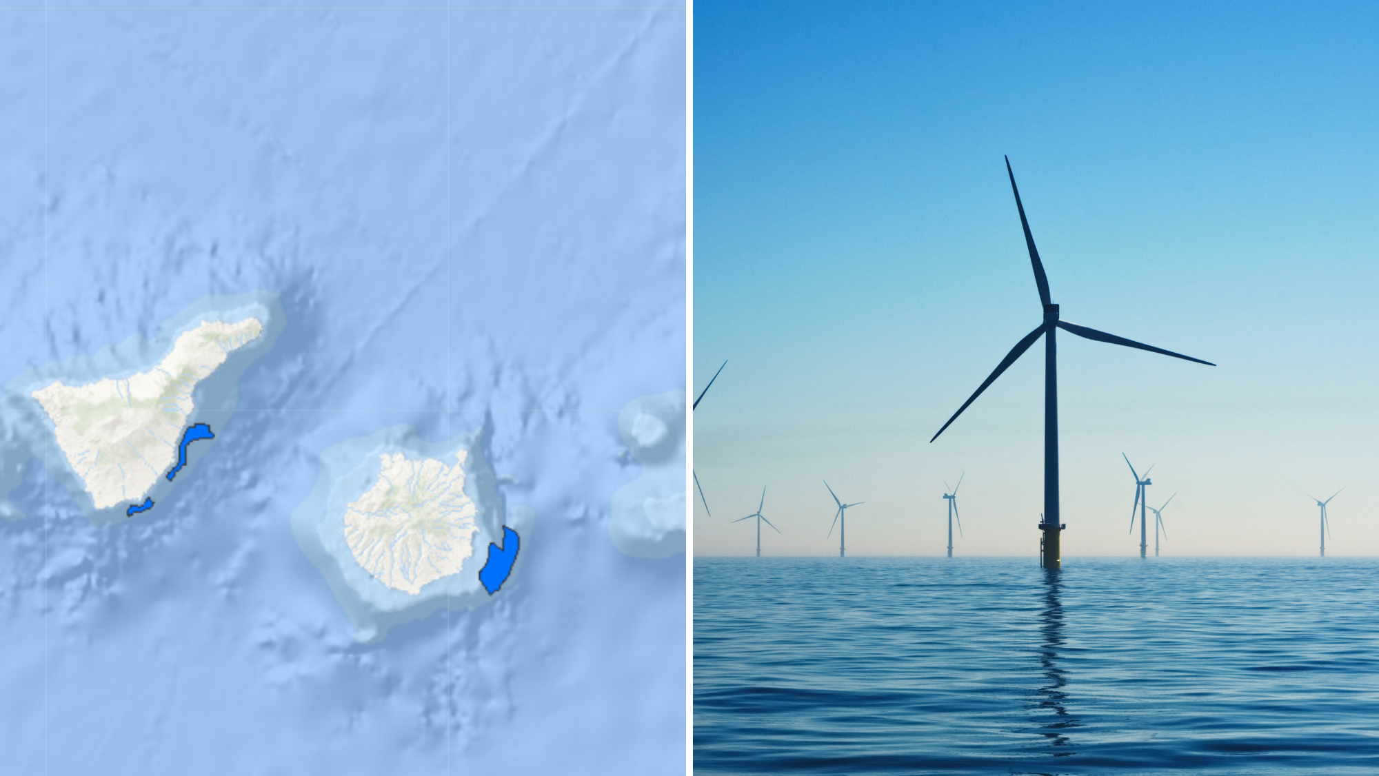 Zonas de alto potencial para el desarrollo de la eólica marina y un parque eólico marino. Ministerio para la Transición Ecológica Unsplash