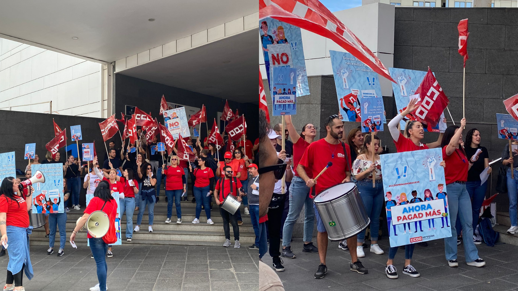 Movilización de CCOO y plantilla de Primark en el exterior del Centro Comercial Meridiano. / Alba Marichal (AH)
