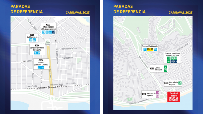 Paradas de referencia del Carnaval de Las Palmas de Gran Canaria./ Guaguas Municipales