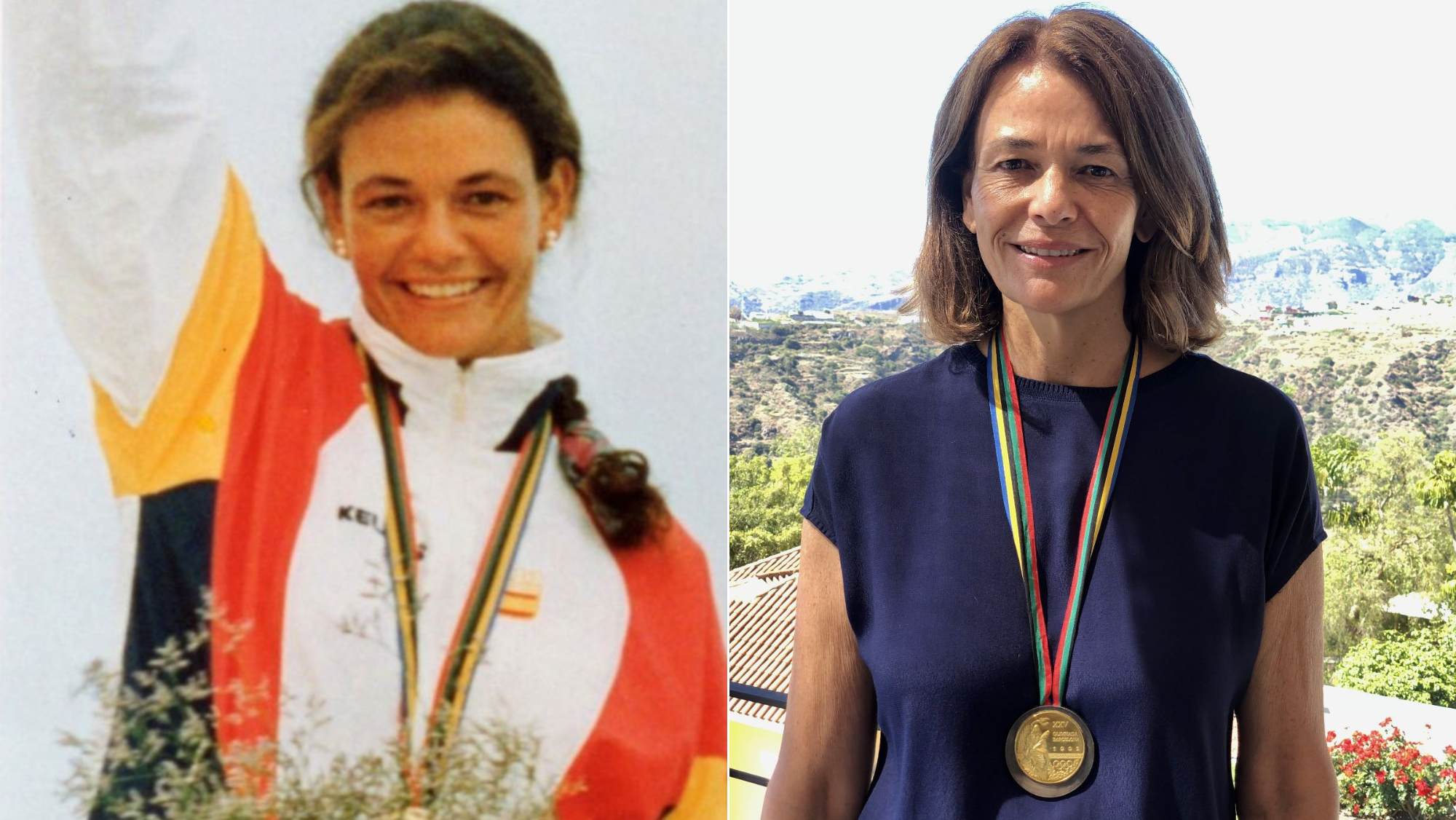 Patricia Guerra cuando ganó la medalla de oro en vela en los Juegos Olímpicos de Barcelona 1992 y en la actualidad. /Cedida Patricia Guerra cuando ganó la medalla de oro en vela en los Juegos Olímpicos de Barcelona 1992 y en la actualidad. /Cedida