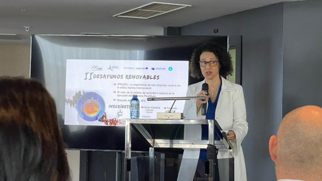 Imagen de una ponencia en los desayunos renovables./ Clúster Marítimo