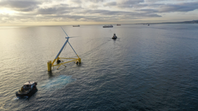 Traslado del prototipo de eólica marina de X1 Wind en el banco de ensayo de Plocan. / Plocan