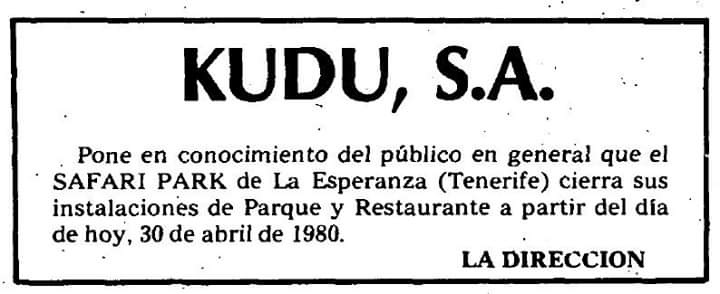 Anuncio del cierre del Safari Kudu