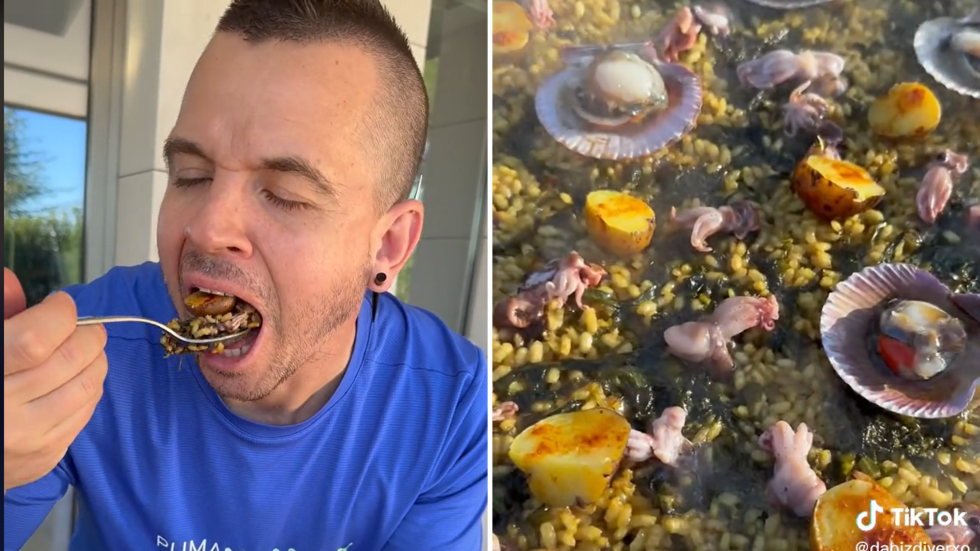 Dabiz Muñoz probando su paella gallega con papa canaria./ TikTok D.M.