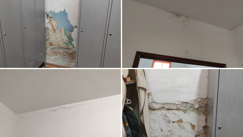 Estado del cuartel de La Orotava, supuestamente saneado por Ángel Ramón Tejera de León "Mon", con grietas, humedades y desconchones./ Cedidas