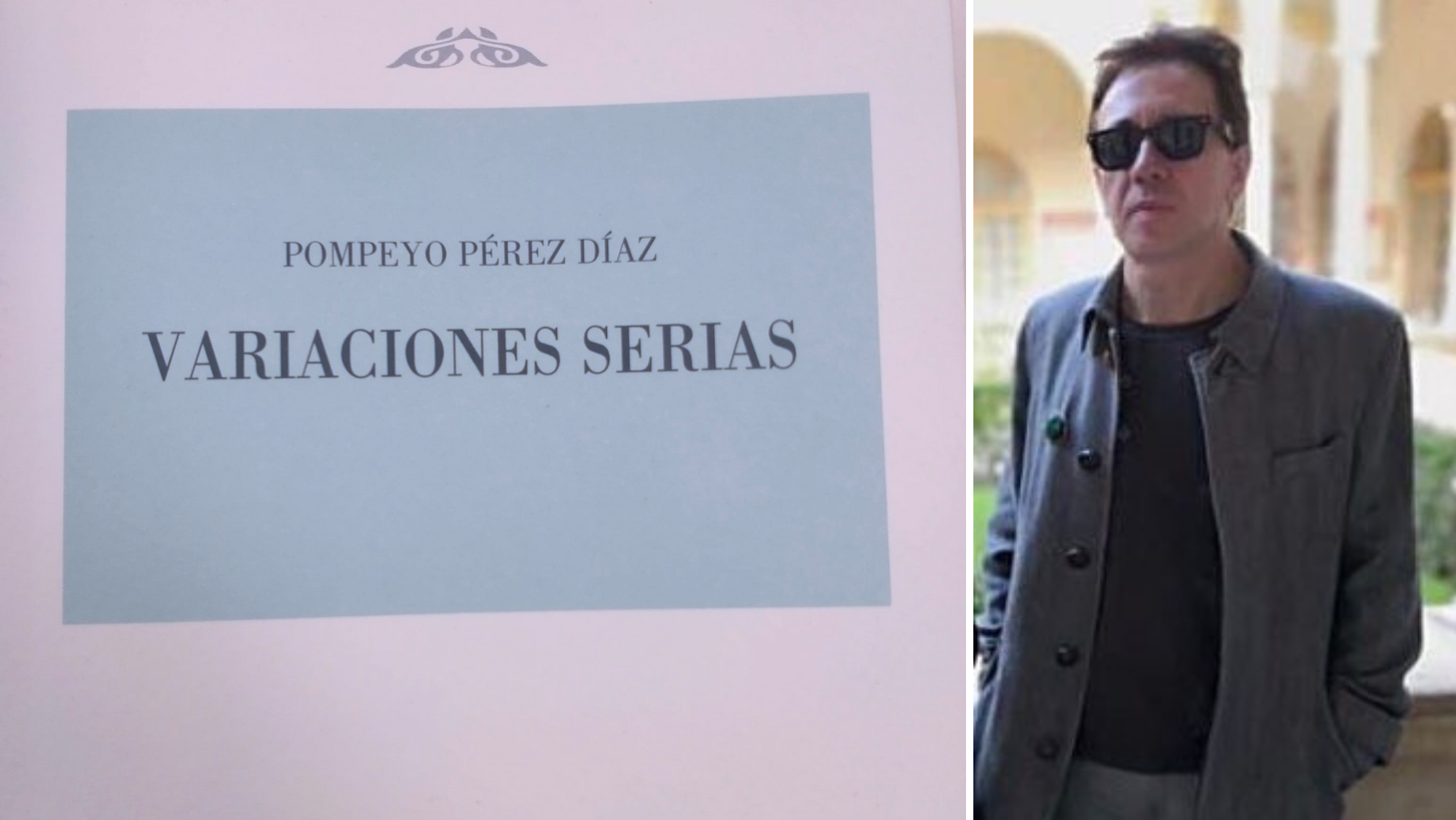 El escritor Pompeyo Díaz y la portada de su poemario. Cedidas