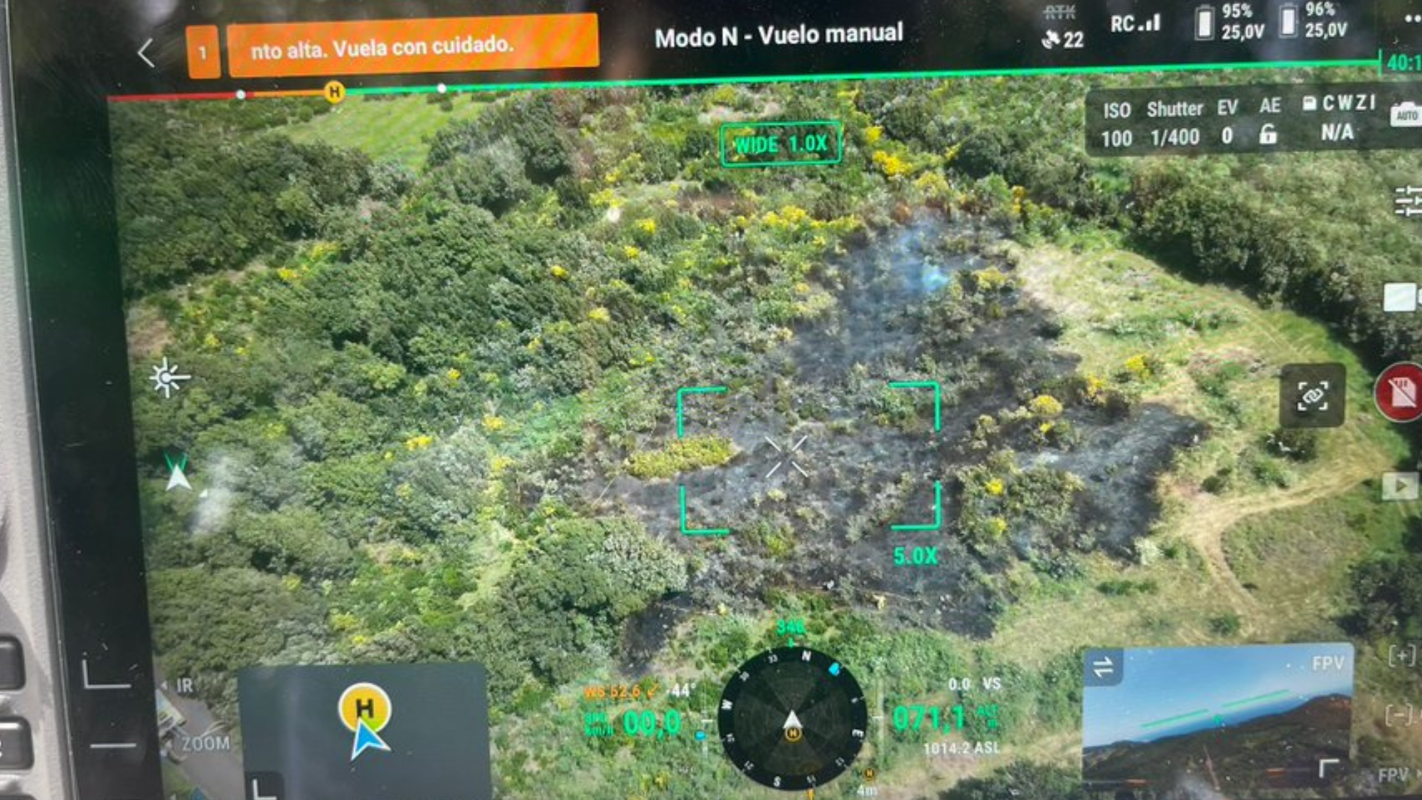 Foto aérea del dron de la EIRIF del conato de incendio en La Palma. / CABILDO DE LA PALMA
