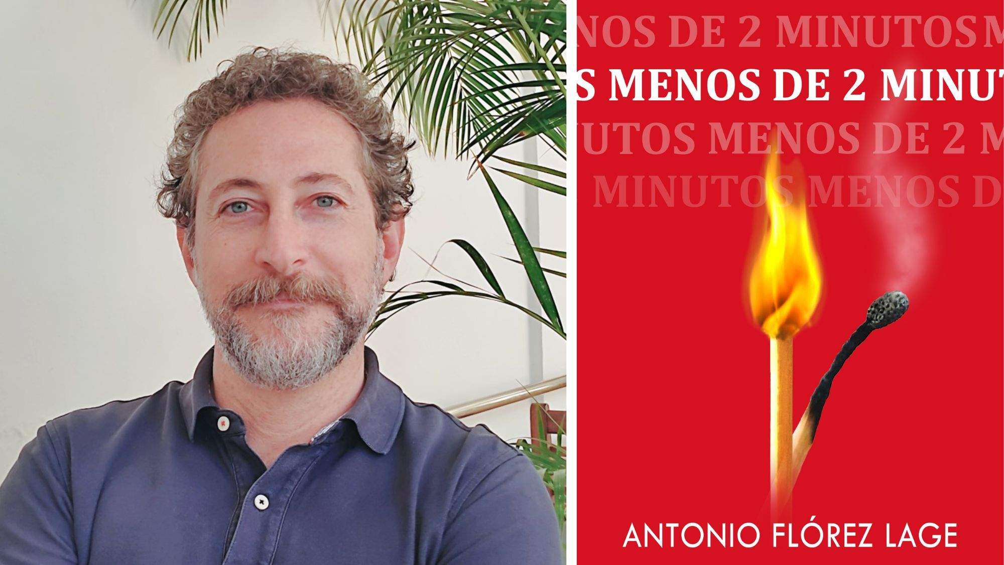Antonio Flórez Lage y la portada de su nueva novela: 'Menos de dos minutos'. / ATLÁNTICO HOY