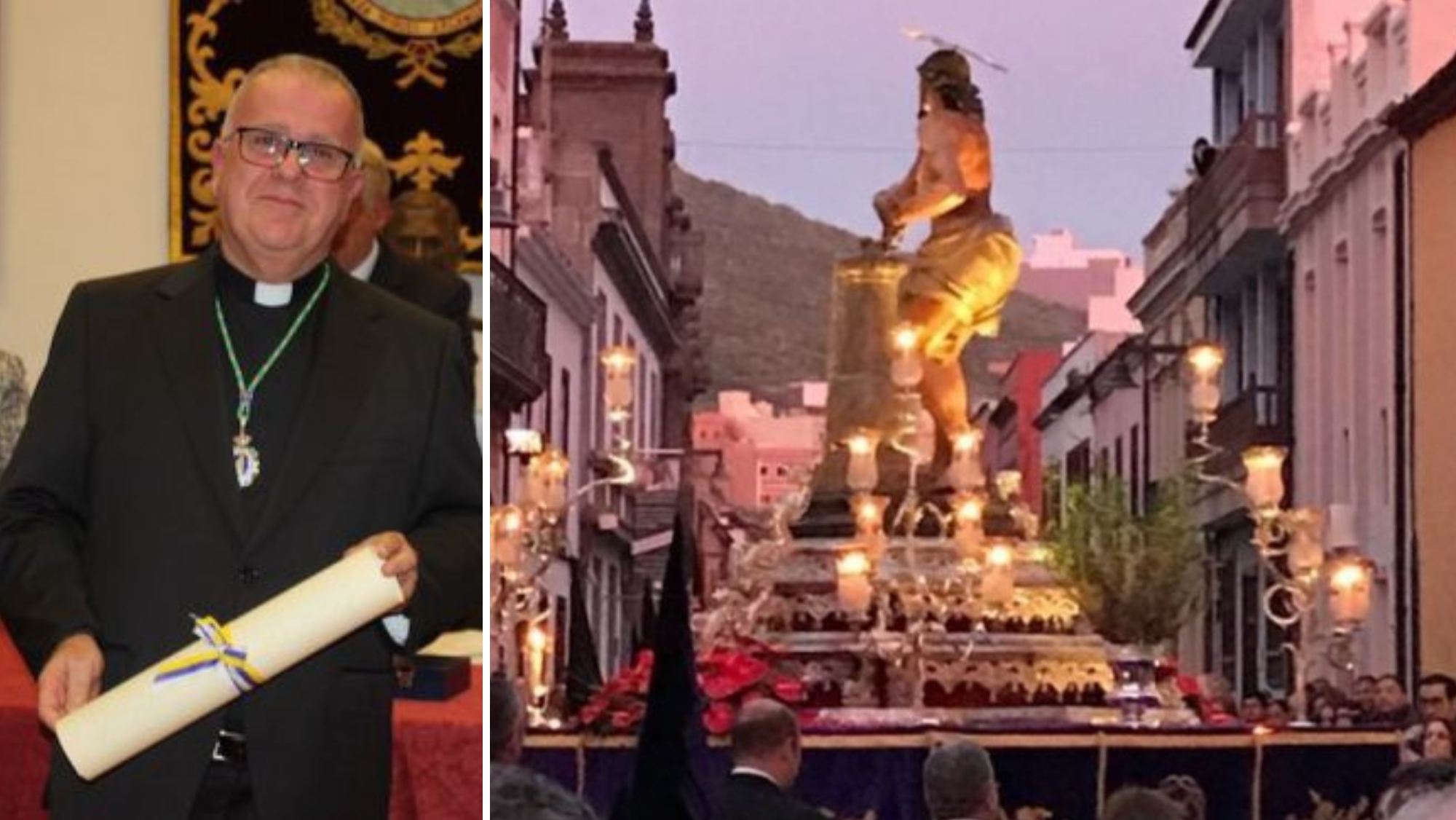 Miguel Ángel Navarro, director del Archivo Histórico Diocesano y delegado diocesano de Patrimonio Cultural, y una imagen de una procesión en La Laguna./ AH