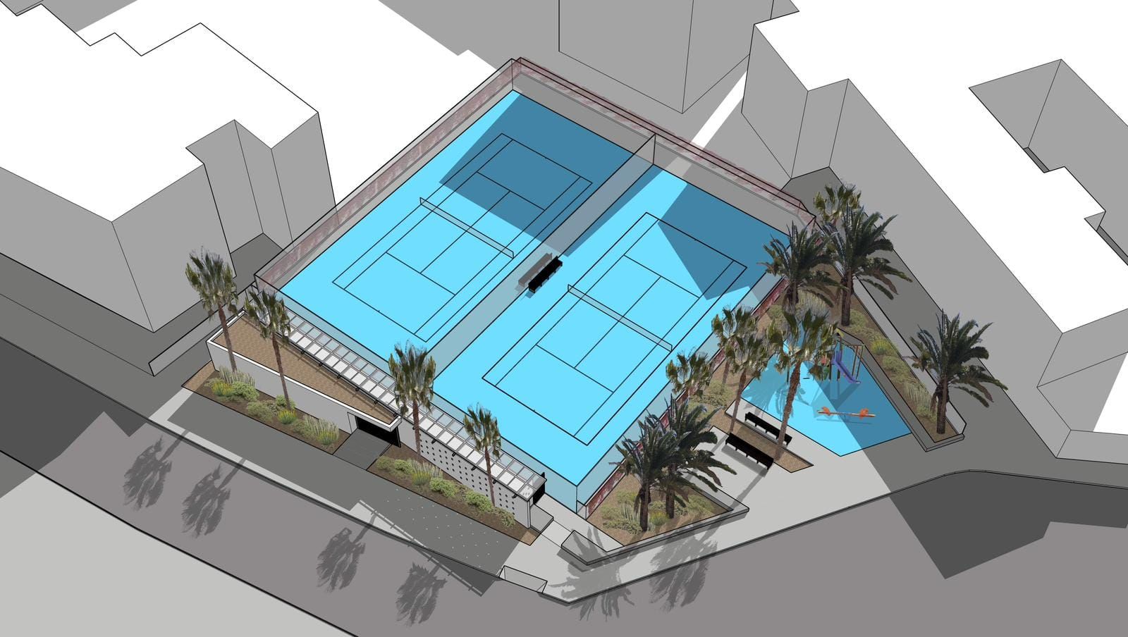 Infografía del proyecto de remodelación de las pistas de tenis de La Hondura./ SANTIAGO DEL TEIDE