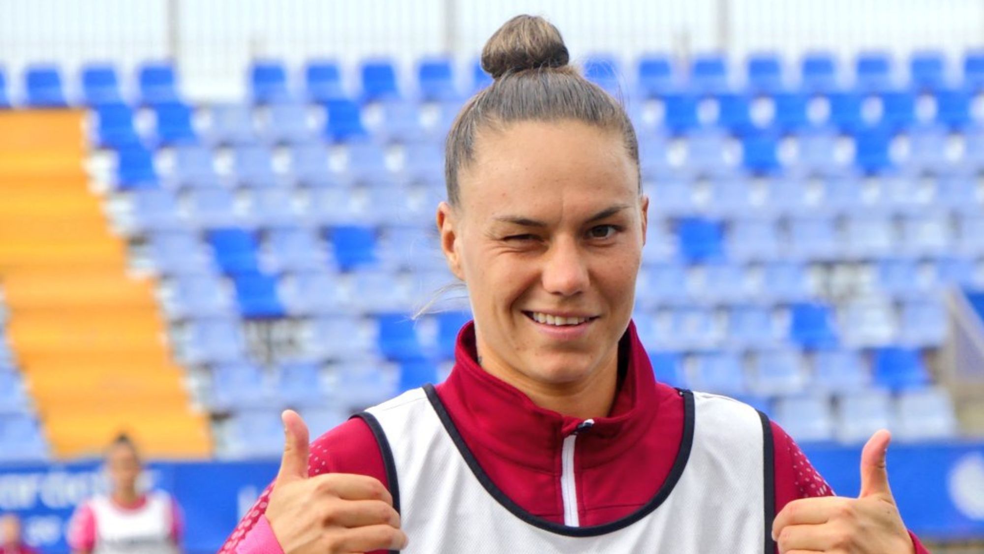 La internacional belga Jassina Blom durante un entrenamiento en La Palmera./ UDG Tenerife.