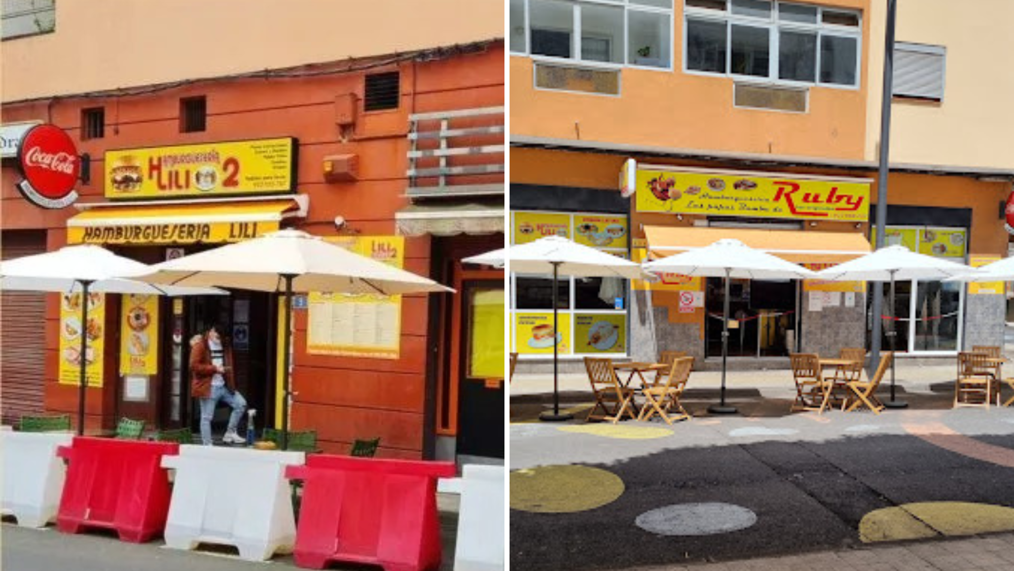 A la izquierda, la Hamburguesería Lili 2. A la derecha, la antigua Hamburguesería Lili, rebautizada por una demanda como Ruby./ MONTAJE ATLÁNTICO HOY