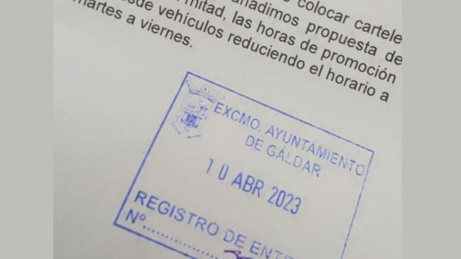 Imagen del documento presentado por Podemos Gáldar para la regulación de propaganda electoralPODEMOS GÁLDAR