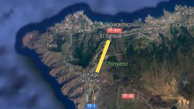 Tramo aproximado de la conexión cierre del anillo insular de Santiago del Teide con El Tanque. / GOOGLE