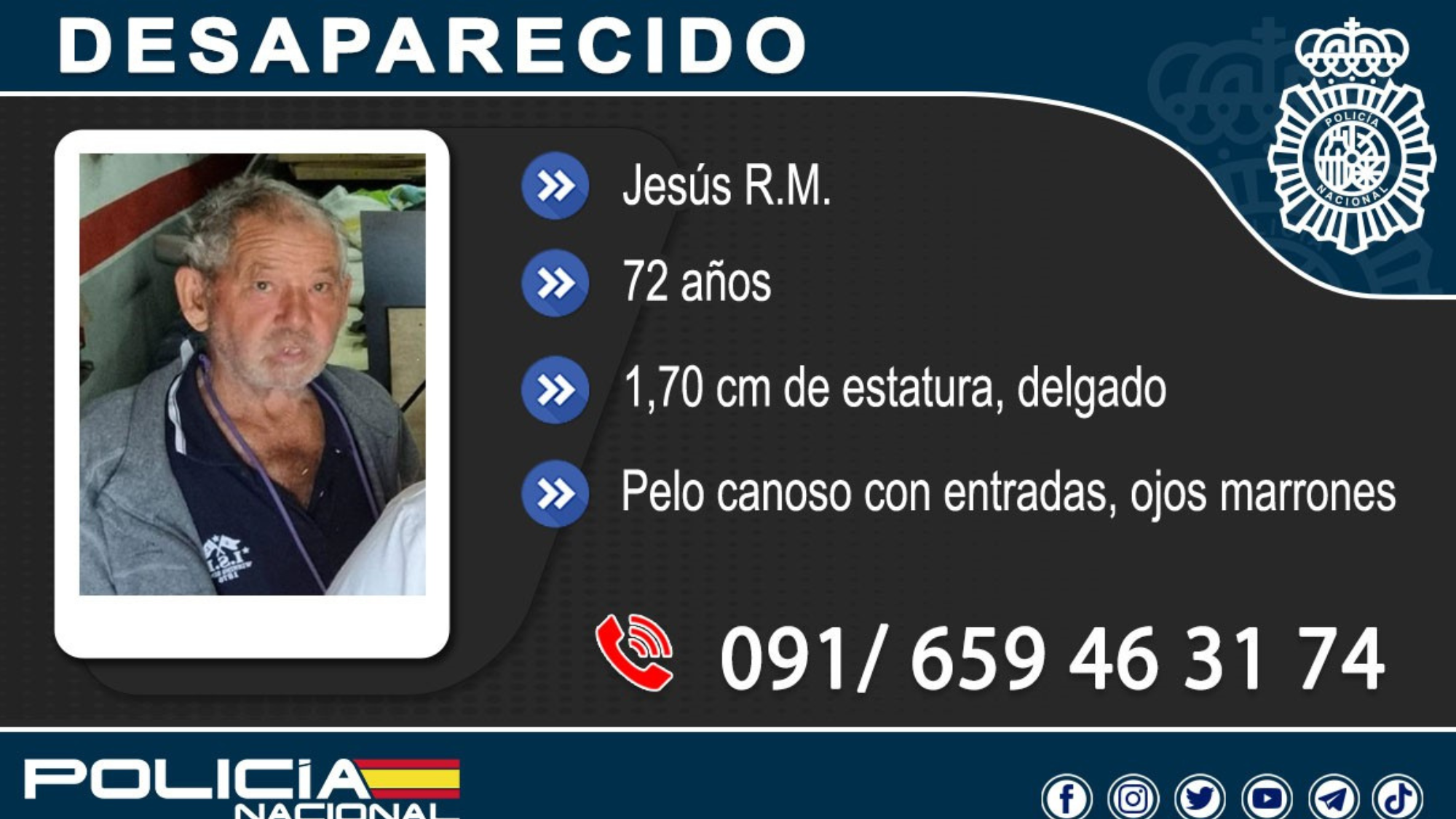 Difundido de la Policía Nacional para encontrar a Antonio Jesús R.M./ CEDIDA