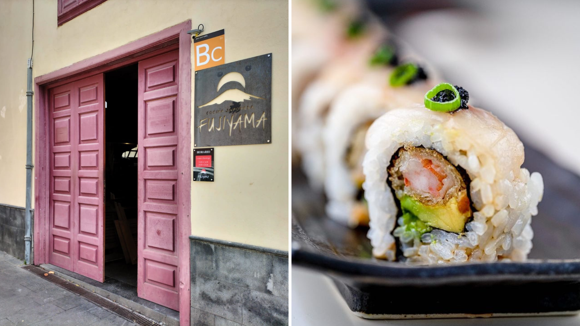 Entrada al local de Fujiyama de La Laguna y uno de sus platos./ ATLÁNTICO HOY / FUJIYAMA