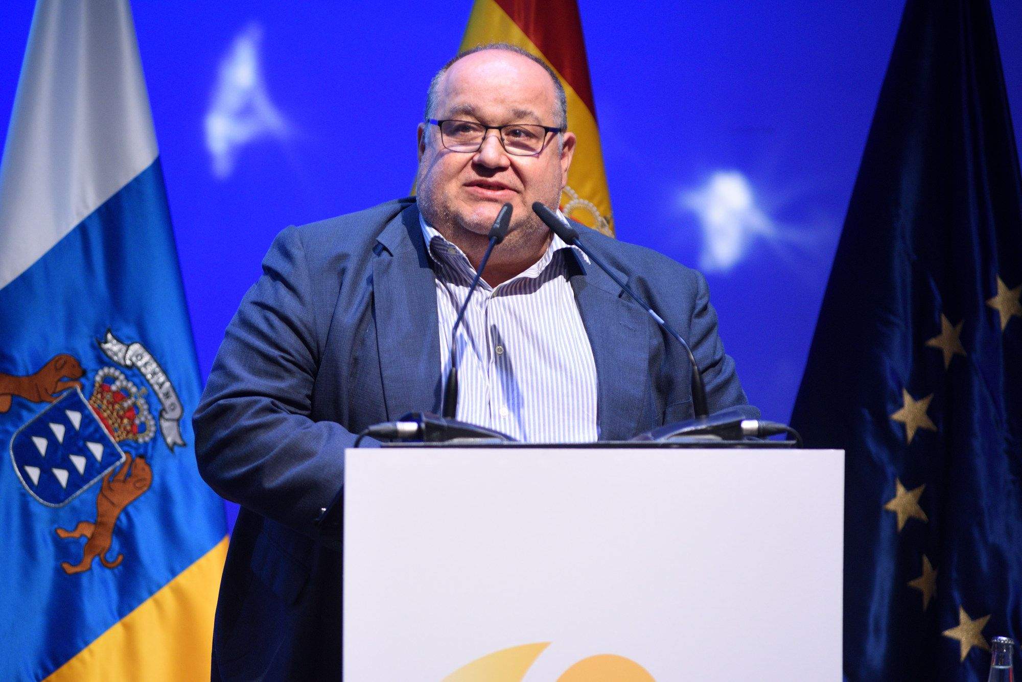 Nemesio Pérez, coordinador científico de Involcan, durante su discurso tras recibir la mención especial de los Premios a las Mejores Iniciativas Empresariales de Atlántico Hoy./ AH